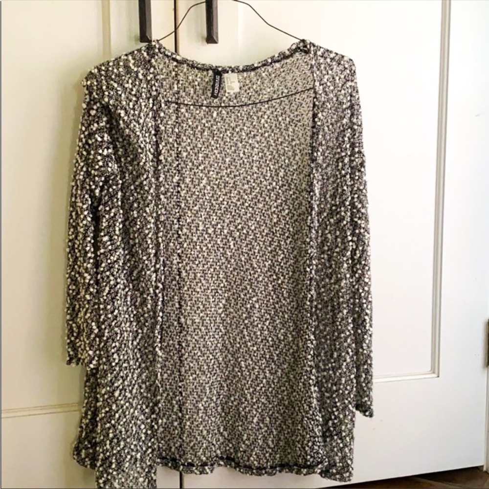 Long black and white light cardigan